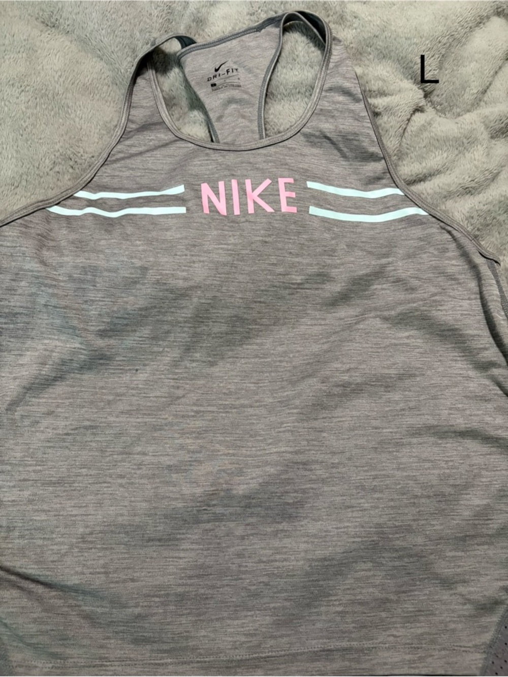 Nike Gray Tank with Pink Logo and Light Aqua Stripes